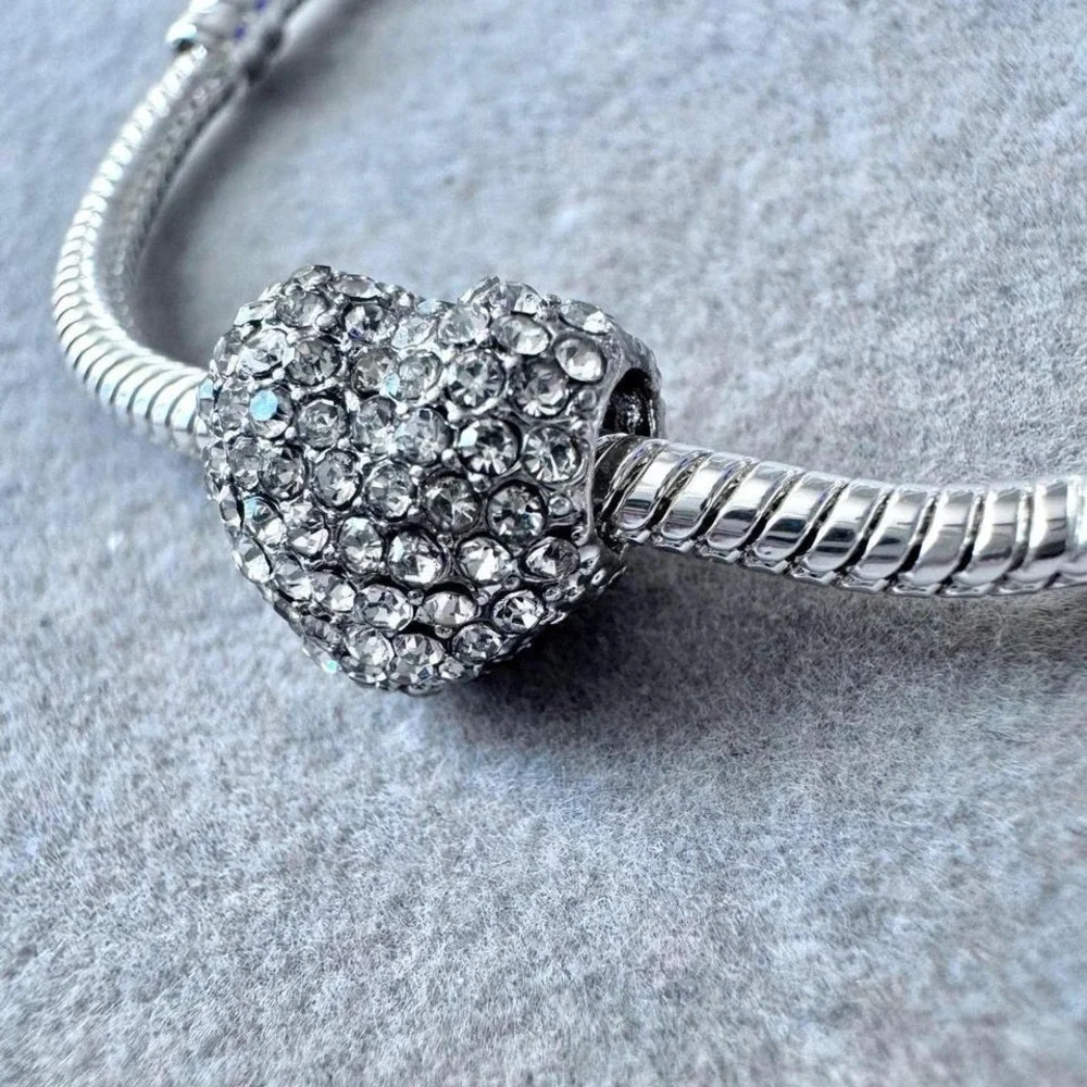 Crystal Heart Charm‎ Silver Tone fits PANDORA